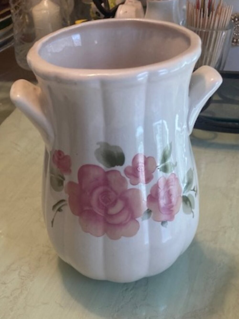 Vintage Gibson Roseland Stoneware Utensil Holder